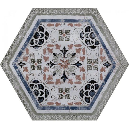 hatszogletu mediterran dekor diszes csempe burkolat fali viragot vintage kopottas rusztikus hexa jarolap regies cementlap padloburkolat klasszikus regies exkluziv design viragos.jpg